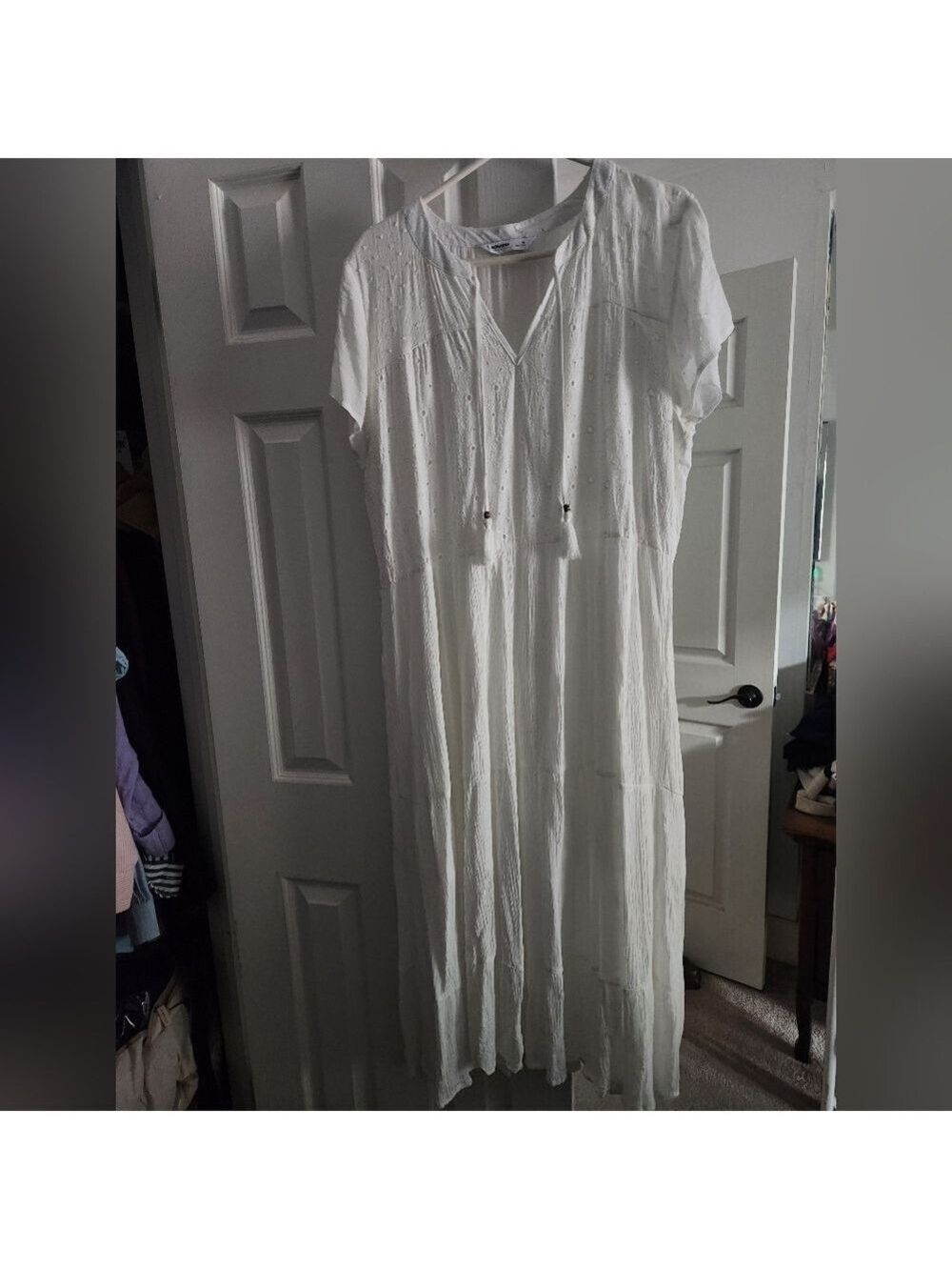 NWOT Short Sleeve lined Maxi Dress ,XL Sonoma White Embroidered 100% rayon